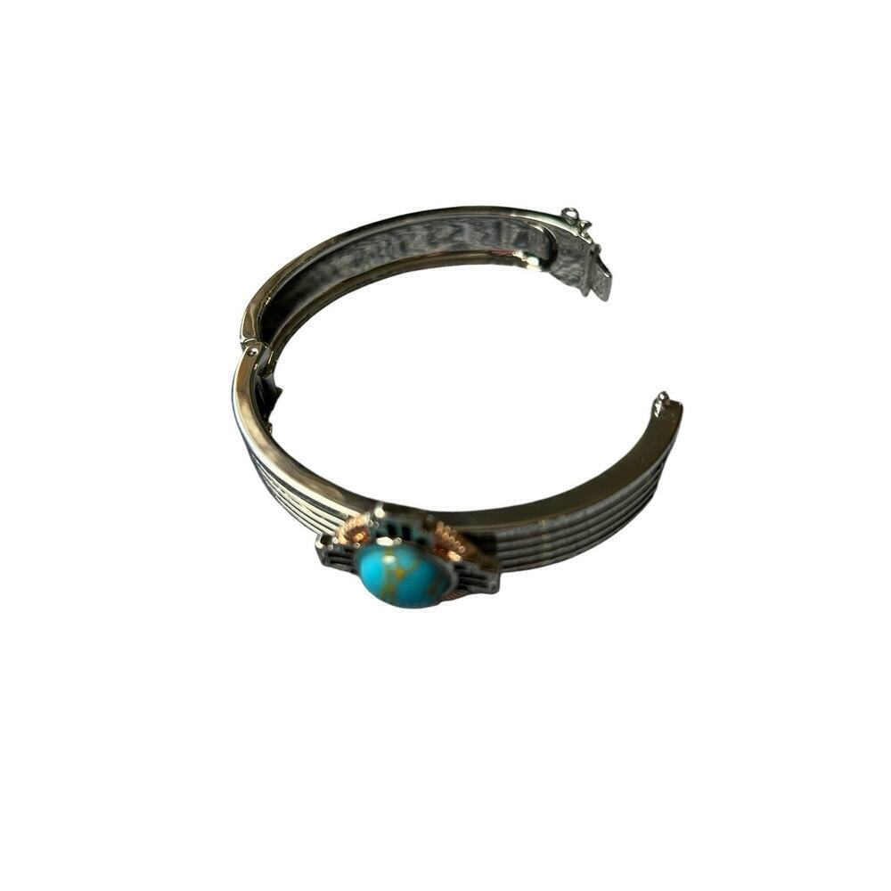 Montana Silversmiths Silver and Turquoise Navajo Cross Design Clasp Bracelet - Picture 7 of 9